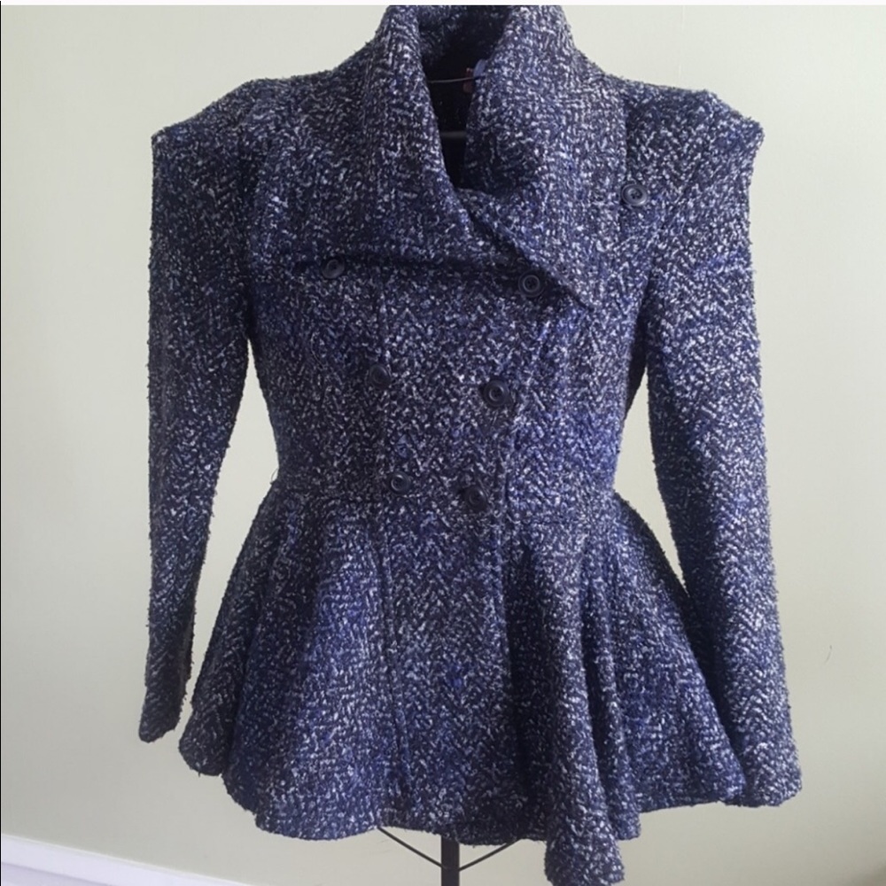 Free people ruffled peplum pea coat